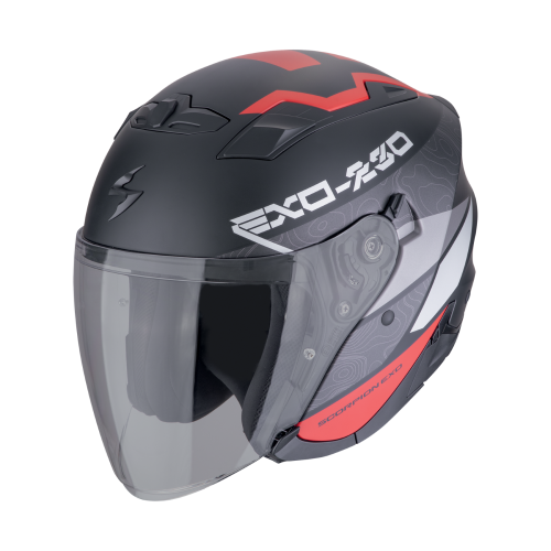 Casco Moto Jet Scorpion EXO-230 Band Nero Opaco-Rosso-Argento